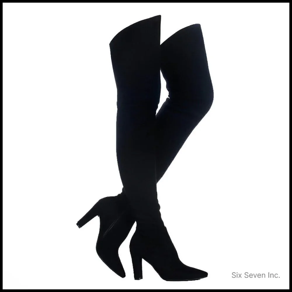 Stretch Suede Chunky Heel Over The Knee Boots Y2K Retro Elegant Thigh High
